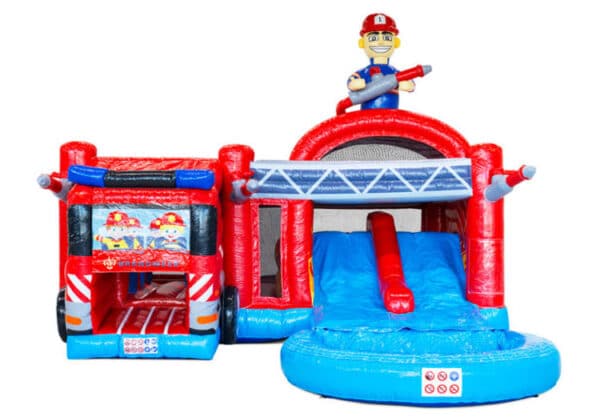 location château gonflable pompiers, Multiplay Pompiers double toboggan, jeux gonflables enfants, château gonflable avec toboggan, location château gonflable événement