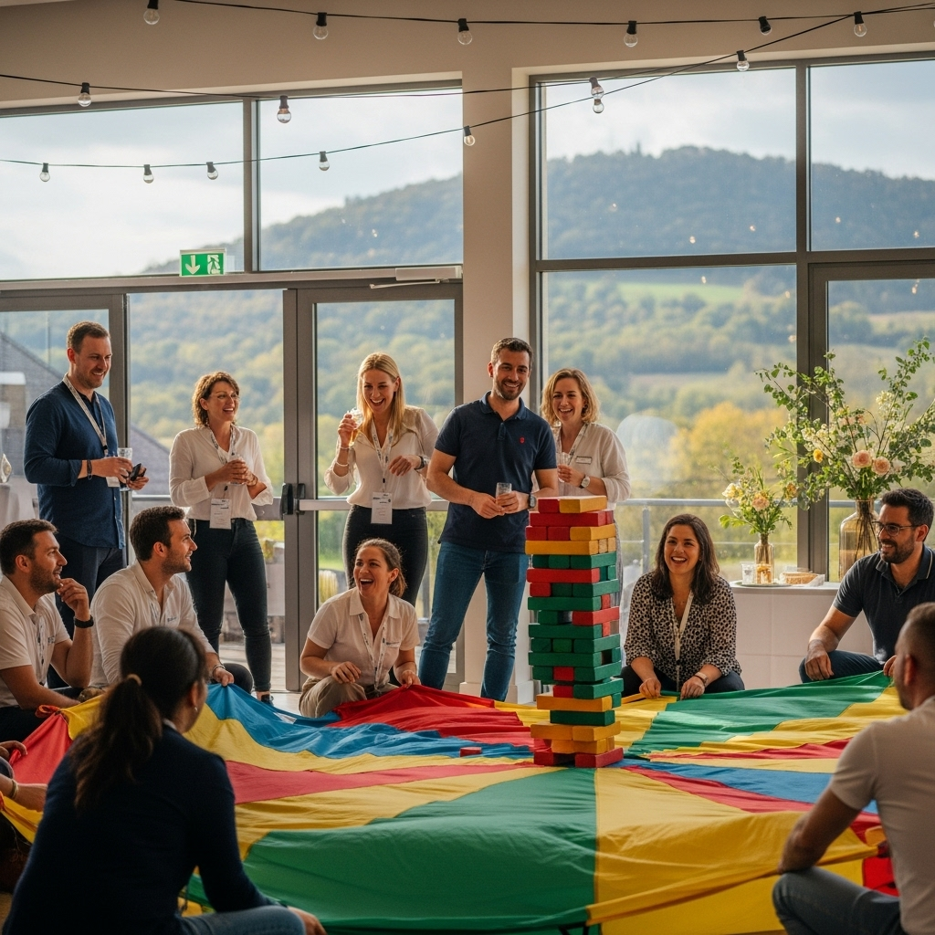 illustration de Organiser une fête d’entreprise réussie à Les Portes du Coglais grâce aux jeux et animations