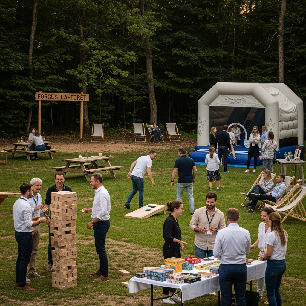 illustration de Organiser une fête mémorable à FORGES-LA-FORÊT : guide complet pour vos animations et la location de jeux