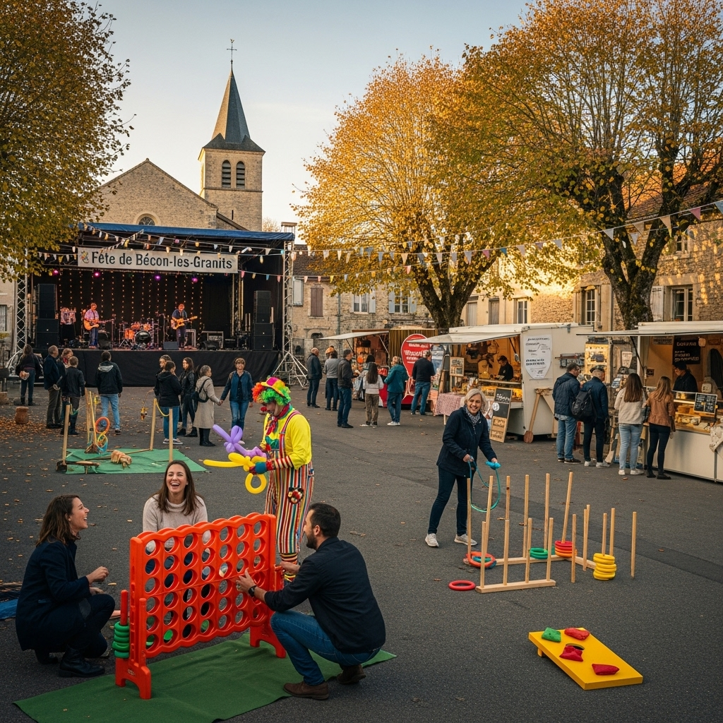 illustration de Comment organiser une fête de village réussie à Bécon-les-Granits : idées d'animations et location de jeux