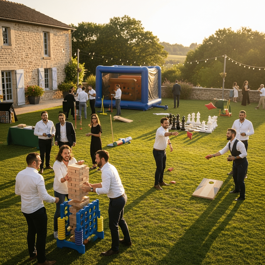 illustration de Organiser une fête d’entreprise réussie à Visseiche : idées d’animations et location de jeux