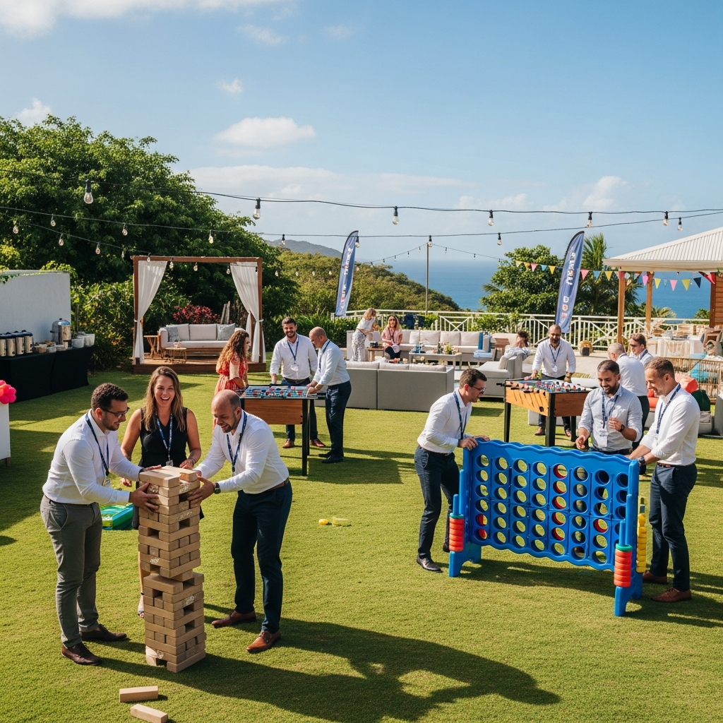 illustration de Organiser une fête d'entreprise réussie à SAINTE-MARIE : idées d'animations et location de jeux